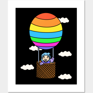 Cute girl ride hot air balloon Posters and Art